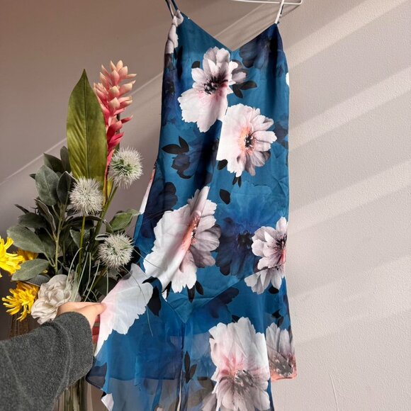 Marciano Floral Satin Slip Dress – Blue & Pink - Picture 2 of 3